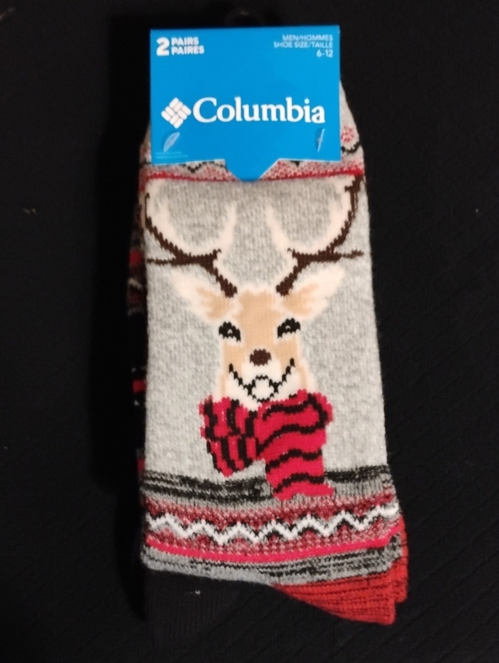 Columbia Men's Winter Socks 2-Pack NWT Reindeer & Striped Thick Cozy Socks